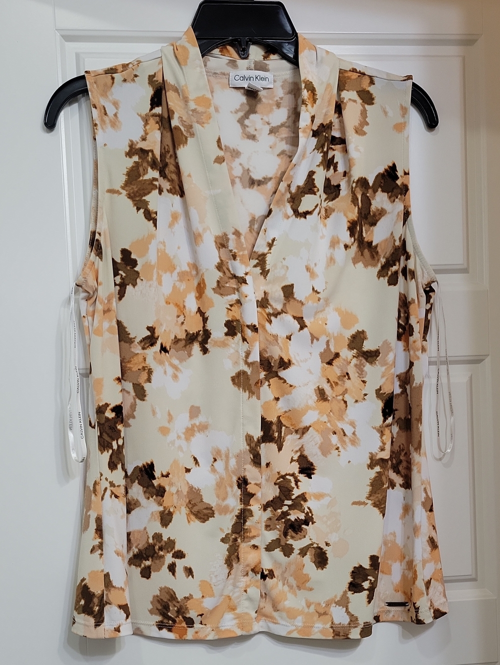 Calvin Klein Beige and Brown Floral Sleeveless V-Neck Camisole